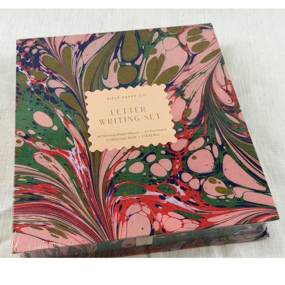 NEW Rifle Paper Florence Letter Writing Set Pink Marbled Stationery Box Pen Gift